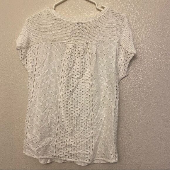 Lucky Brand boho white top blouse Crochet Eyelet embroidered open knit lace S - Picture 2 of 9